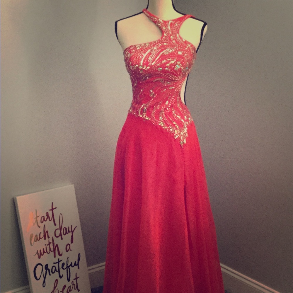 Bright Coral Prom Gown